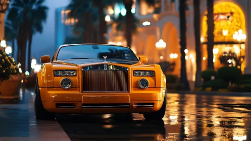 Honey-gold luxury prowls through rainlit boulevard glamour