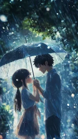 Quiet umbrella moment in the rain between young hearts.