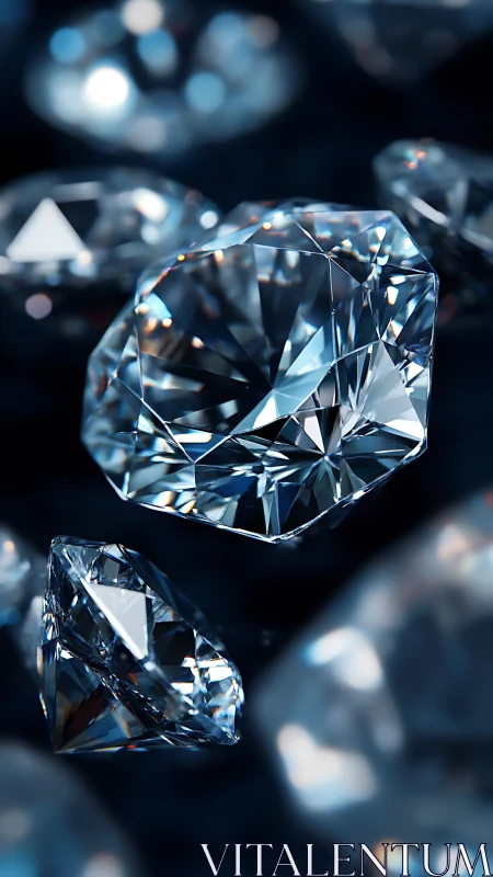 Gleaming cut diamonds sparkle softly against midnight blue light