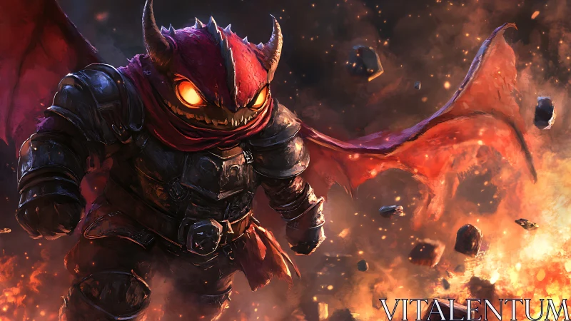 Infernal bat-warrior in ember-saturated aerial assault mode.