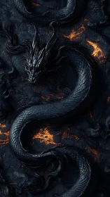 Midnight dragon coils above molten cracks and embers.