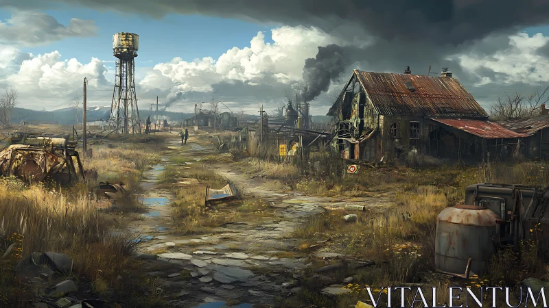 Lonely wanderer threads sunlight through rust and ruin