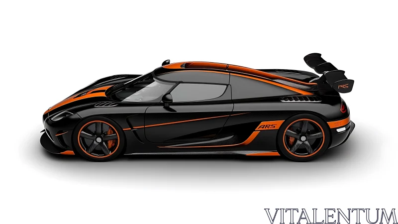 Black and orange hypercar profile on white background.