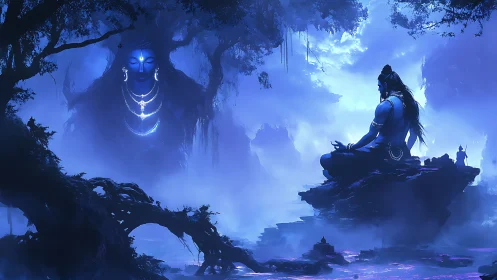 Moonlit blue ascetic communes with colossal cosmic self