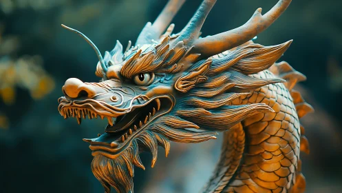 Regal bronze dragon bust alive with swirling fiery details.