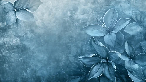 Monochromatic Blue Floral Study Against Textured Surface