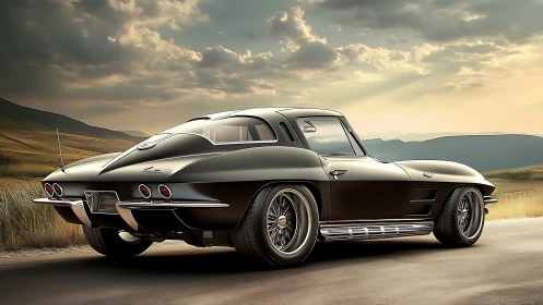 Sunset highway classic Corvette poised for endless horizons.