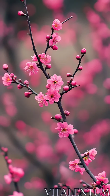 Delicate Pink Cherry Blossoms Dance Along Dark Branches