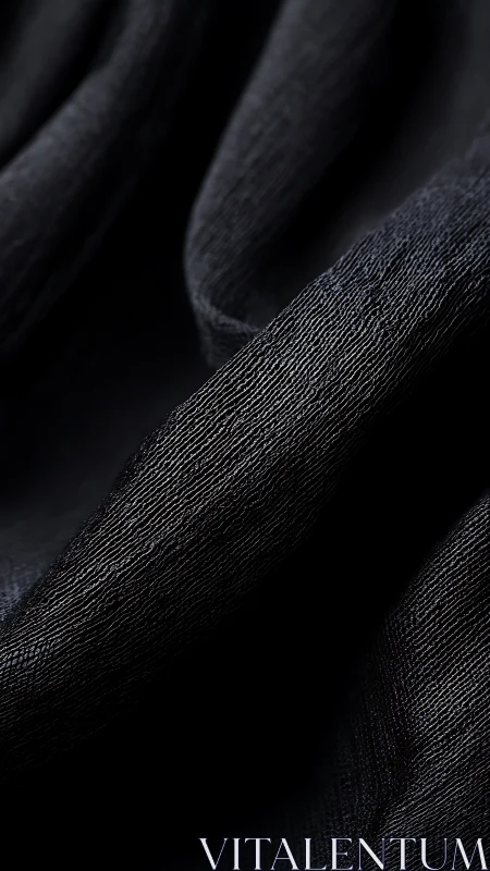 Textural study of folded black textile in macro detail.