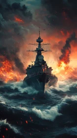 Military Warship Engulfed in Apocalyptic Battle