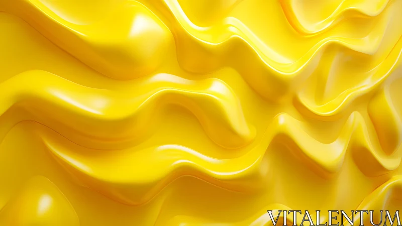 Glossy Yellow Abstract Waves in Modern Digital Art Style.