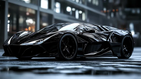 Midnight black hypercar rendered in glossy photoreal detail