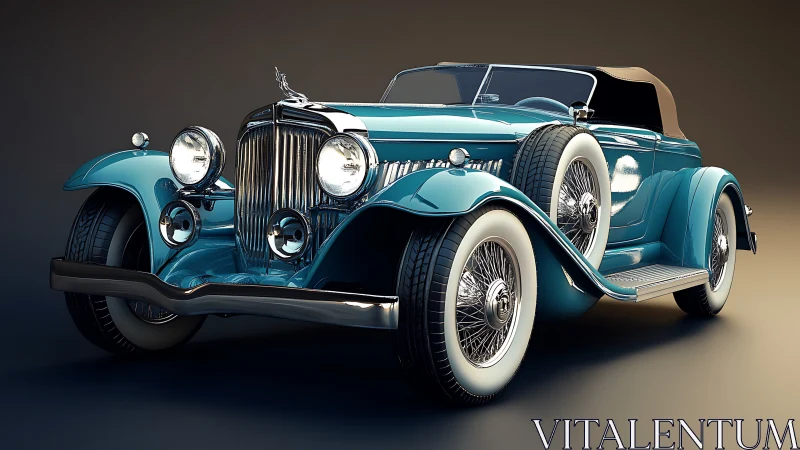 Vintage teal roadster rendered as detailed 3D studio model