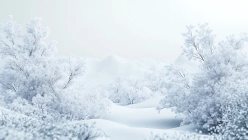 Silent winter grove lies under soft, powdery snowfall