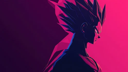 Stylized anime warrior profile with angular neon lighting.
