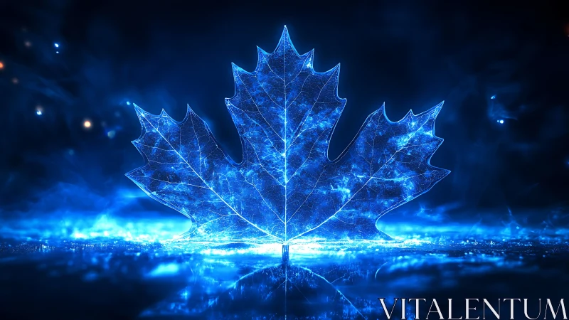 Holographic maple leaf emblem in luminous cyber-blue field.