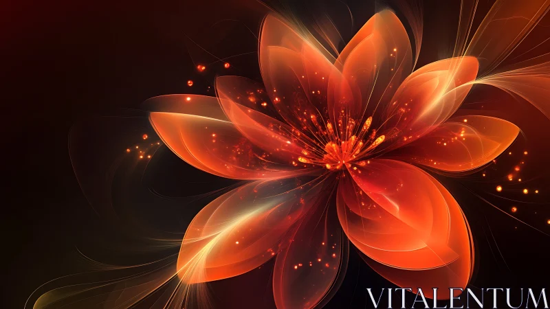 Digital orange abstract flower structure on dark background
