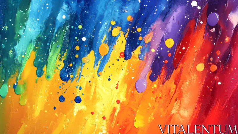 Vibrant Abstract Rainbow Paint Splash Artwork with Bold Colors.