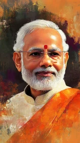 Digital painting portrait of elderly man in saffron shawl