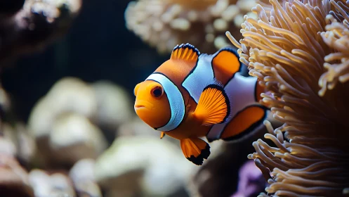 Photorealistic ocellaris clownfish in symbiotic reef anemone