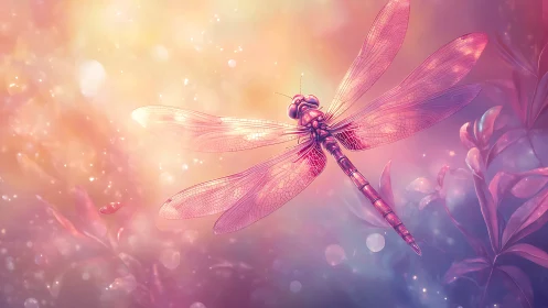 Iridescent dragonfly rendered in luminous pastel digital light