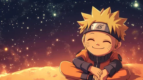 Anime character portrait under luminous galactic night sky.