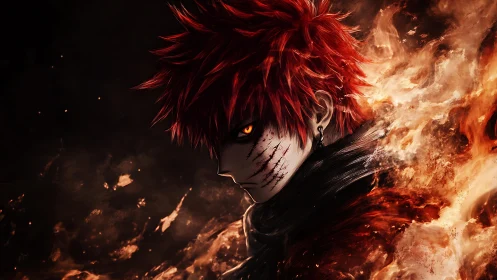 Scorched rebel with ember eyes haunting the burning dusk.