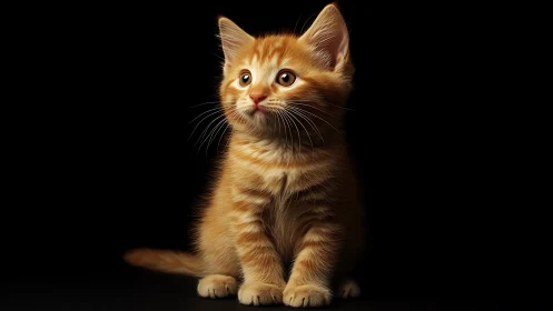 Amber Tabby Kitten Studio Portrait Against Charcoal.