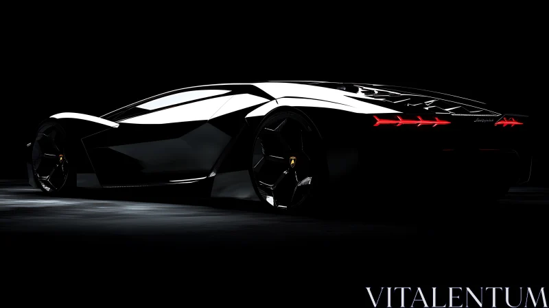 Low key rear three-quarter view shows dark sports car profile