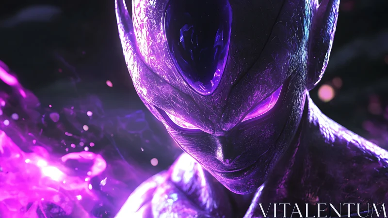 Violet voidborn sentinel smiling through cosmic embers.