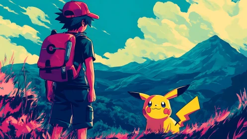 Bright-eyed Pikachu and young trainer share a bold horizon
