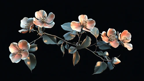 Delicate Cherry Blossoms Blooming Against Deep Night