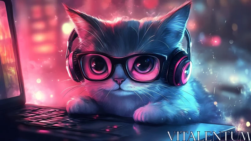 Neon-Infused Feline Subject: Digital Synthesis of Cyberpunk Aesthetic Elements.