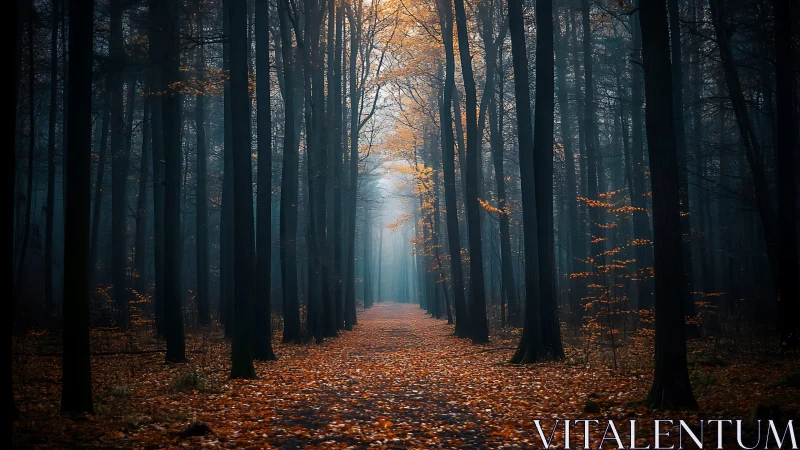 Autumnal Forest Corridor with Atmospheric Perspective and Deciduous Canopy Coverage