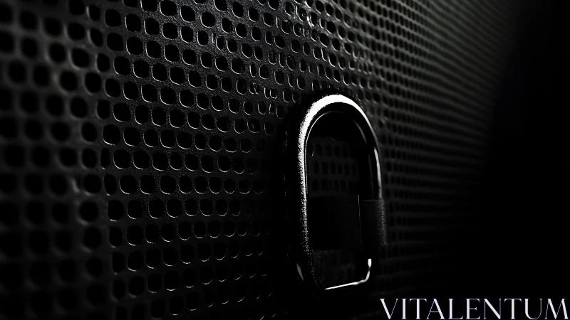 Textured black metal grille with single chrome loop detail.