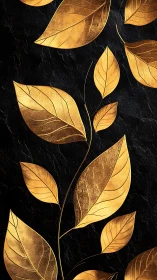 Gold leaf botanical scroll on textured black stone surface.