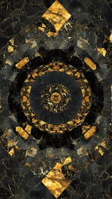 Radial gold and obsidian geometric mandala in mosaic symmetry.