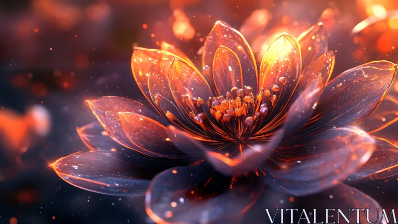 Volumetric-lit crystalline blossom under particulate ember field.