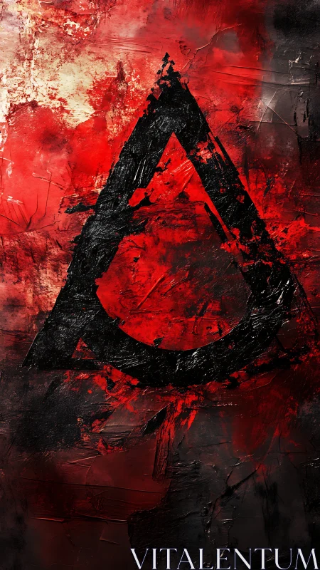 Crimson sigil ignites within rough abstract inferno of paint.