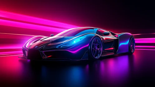Neon-lit futuristic supercar races through vibrant light trails.