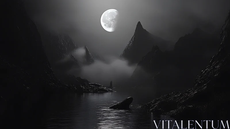 Moonlit whale breaks the silence of mist-wrapped fjords