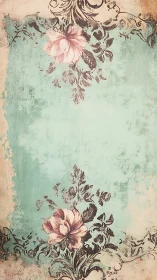 Vertical floral frame with distressed turquoise ground