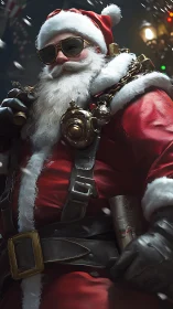 Cool steampunk Santa ready to deliver bold holiday cheer.