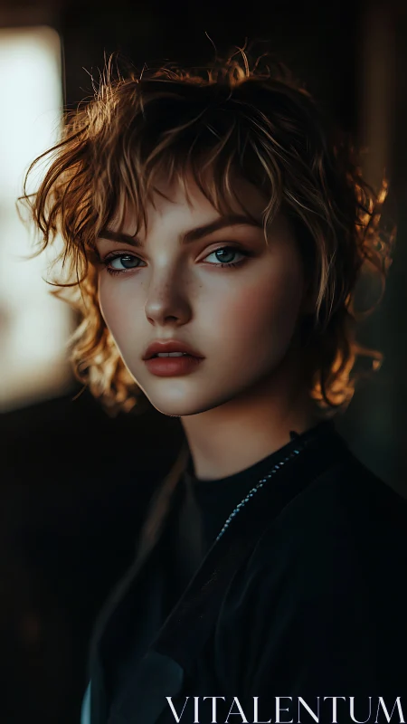 Soft dusk clings to a freckled gaze carved from ember light