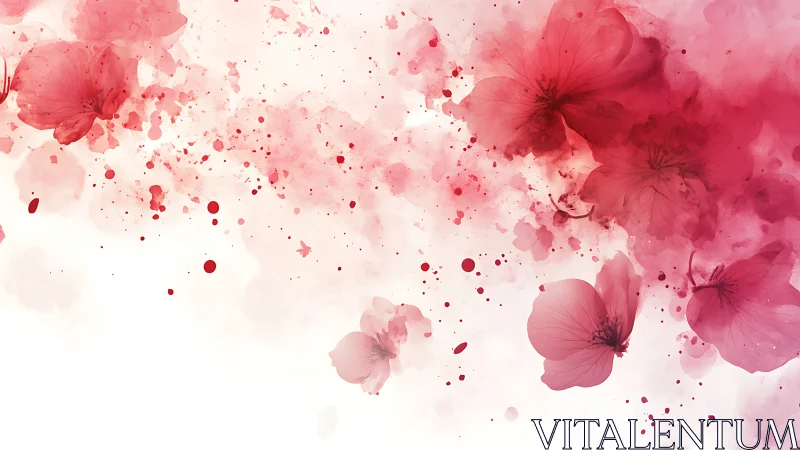 Pink floral watercolor burst with dynamic petal dispersal.