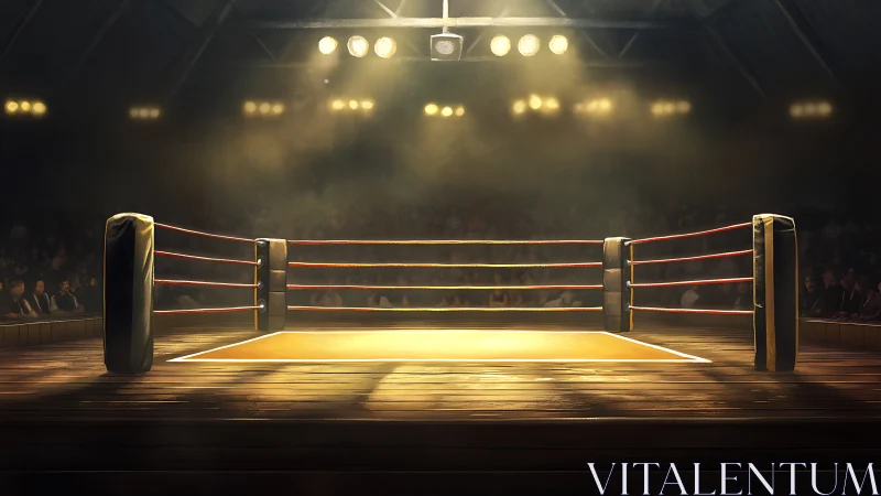 Empty Boxing Ring Under Stadium Lights