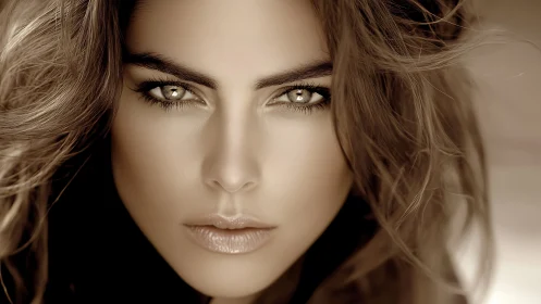 Close-up portrait shows digitally enhanced female face