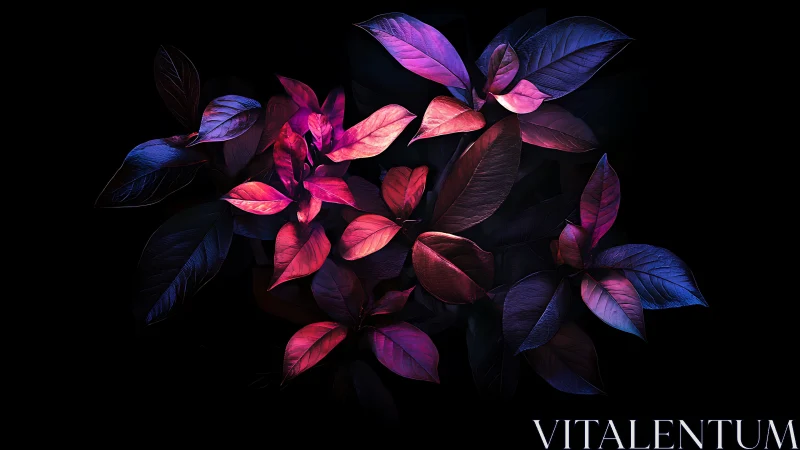 Bicolor foliage cluster under magenta cyan rim lighting