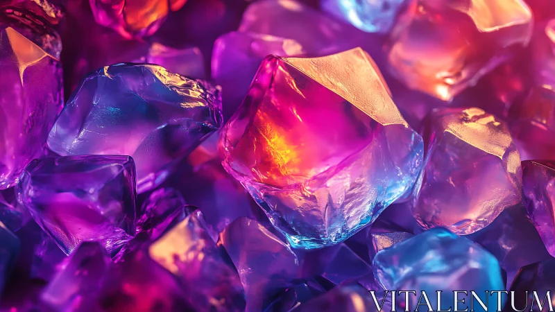 Multicolored translucent crystals under mixed lighting.