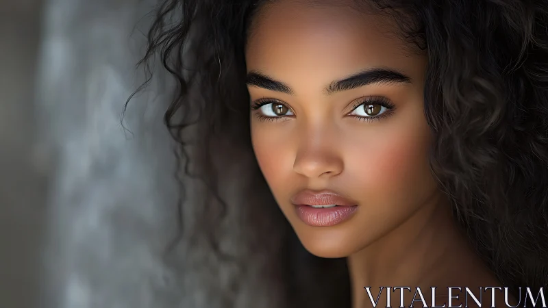 Portrait of young woman with luminous eyes and soft curls.